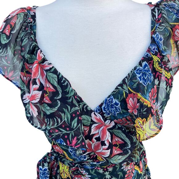Rebecca Minkoff Midi Dress Med NWT Floral Chiffon True Wrap Ruffled Boho Coastal - Picture 6 of 16